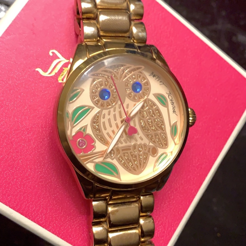 Rose gold Betsey Johnson Watch w/ Owl in face.
